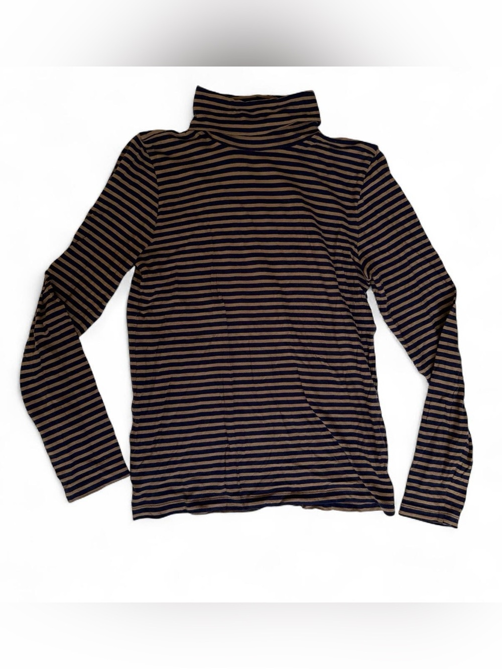 J.Crew Navy Brown Striped Turtleneck Long Sleeve Top Women’s Size S Preppy